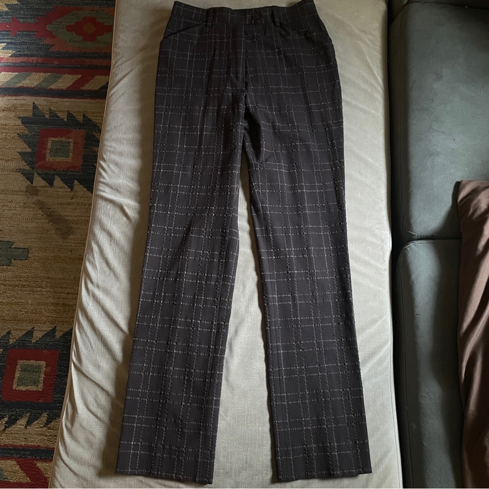 Peserico Italy Brown Raised Weave Plaid Stretch Trousers Women’s IT 44